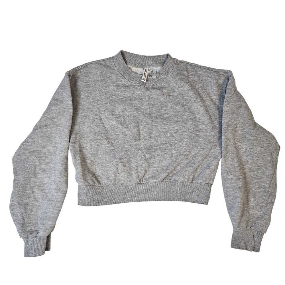 HM Divided Womens XXS‎ Gray Cropped Crewneck Sweatshirt Basic Fleece Pullover